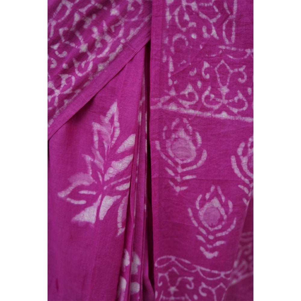 Isadora Life Womens Block Print Purple Pre-Draped Saree with Unstitched Blouse