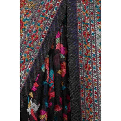 Isadora Life Womens Floral Zari Black Pre-Draped Saree with Unstitched Blouse