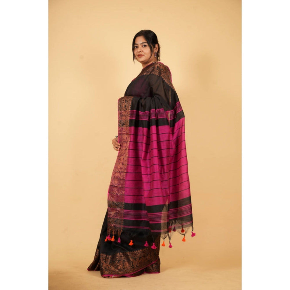 Isadora Life Womens Woven Zari Black Pre-Draped Saree with Unstitched Blouse
