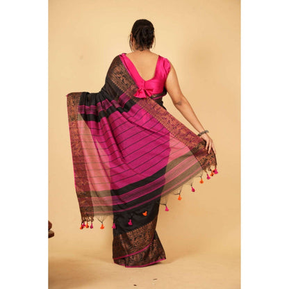 Isadora Life Womens Woven Zari Black Pre-Draped Saree with Unstitched Blouse
