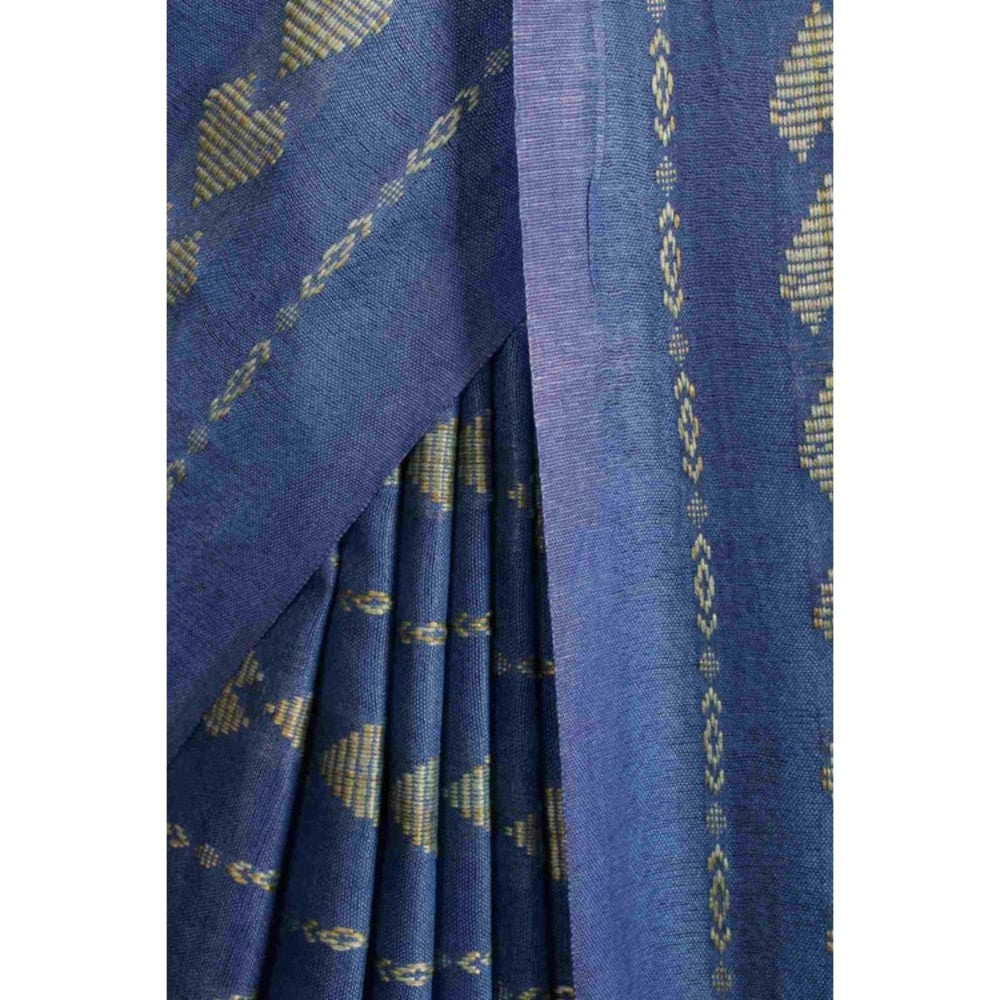Isadora Life Womens Embroidered Thread Work Blue Pre-Draped Saree with Unstitched Blouse