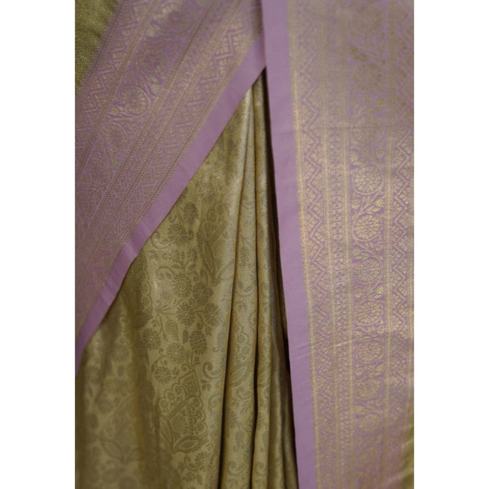 Isadora Life Womens Woven Zari Cream Pre-Draped Saree with Unstitched Blouse
