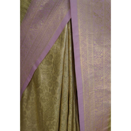 Isadora Life Womens Woven Zari Cream Pre-Draped Saree with Unstitched Blouse