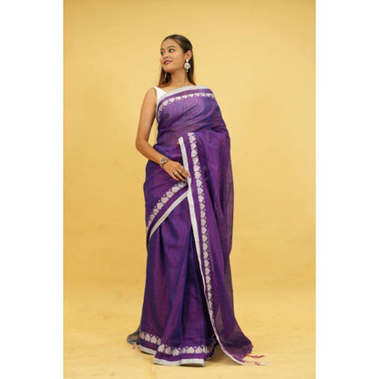 Isadora Life Womens Solid Tassels Purple Pre-Draped Saree with Unstitched Blouse