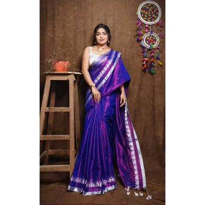Isadora Life Womens Solid Tassels Purple Pre-Draped Saree with Unstitched Blouse