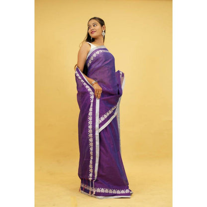 Isadora Life Womens Solid Tassels Purple Pre-Draped Saree with Unstitched Blouse