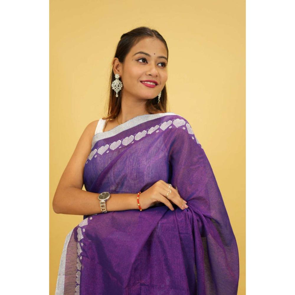 Isadora Life Womens Solid Tassels Purple Pre-Draped Saree with Unstitched Blouse