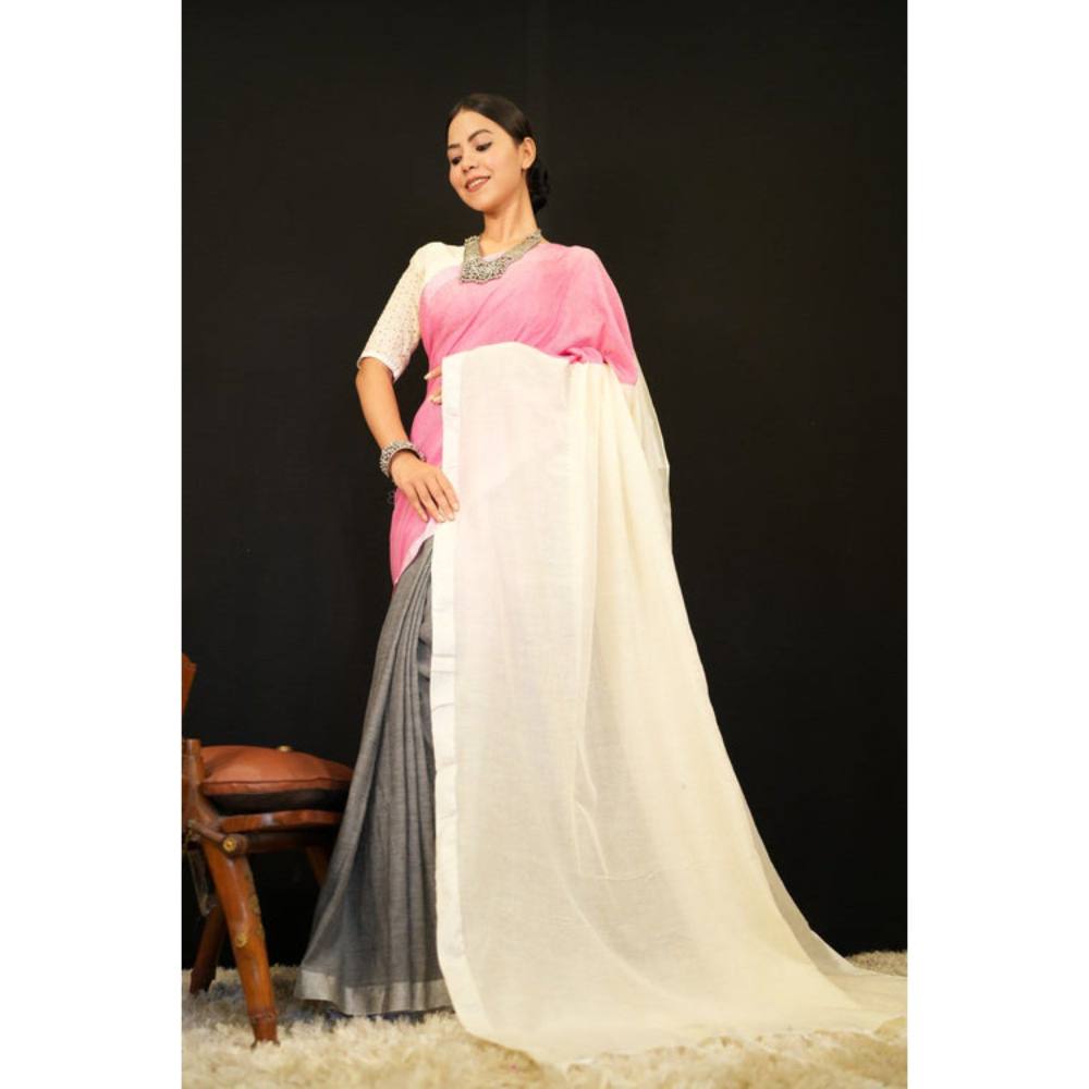 Isadora Life Womens Colorblock Tassels Multi-Color Pre-Draped Saree with Unstitched Blouse