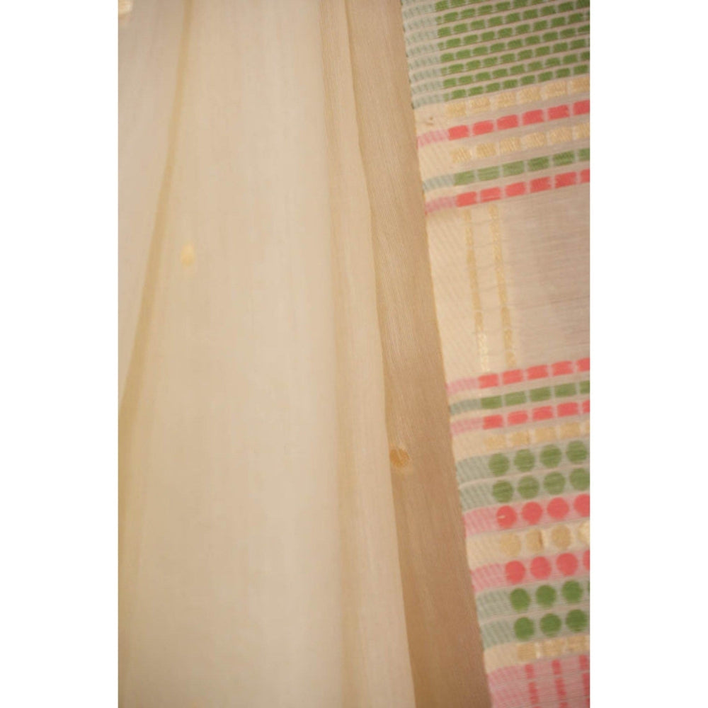 Isadora Life Womens Woven Tassels Cream Pre-Draped Saree with Unstitched Blouse