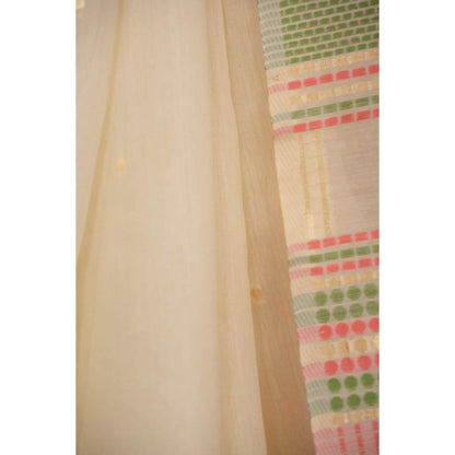 Isadora Life Womens Woven Tassels Cream Pre-Draped Saree with Unstitched Blouse