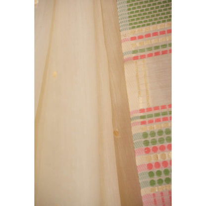Isadora Life Womens Woven Tassels Cream Pre-Draped Saree with Unstitched Blouse