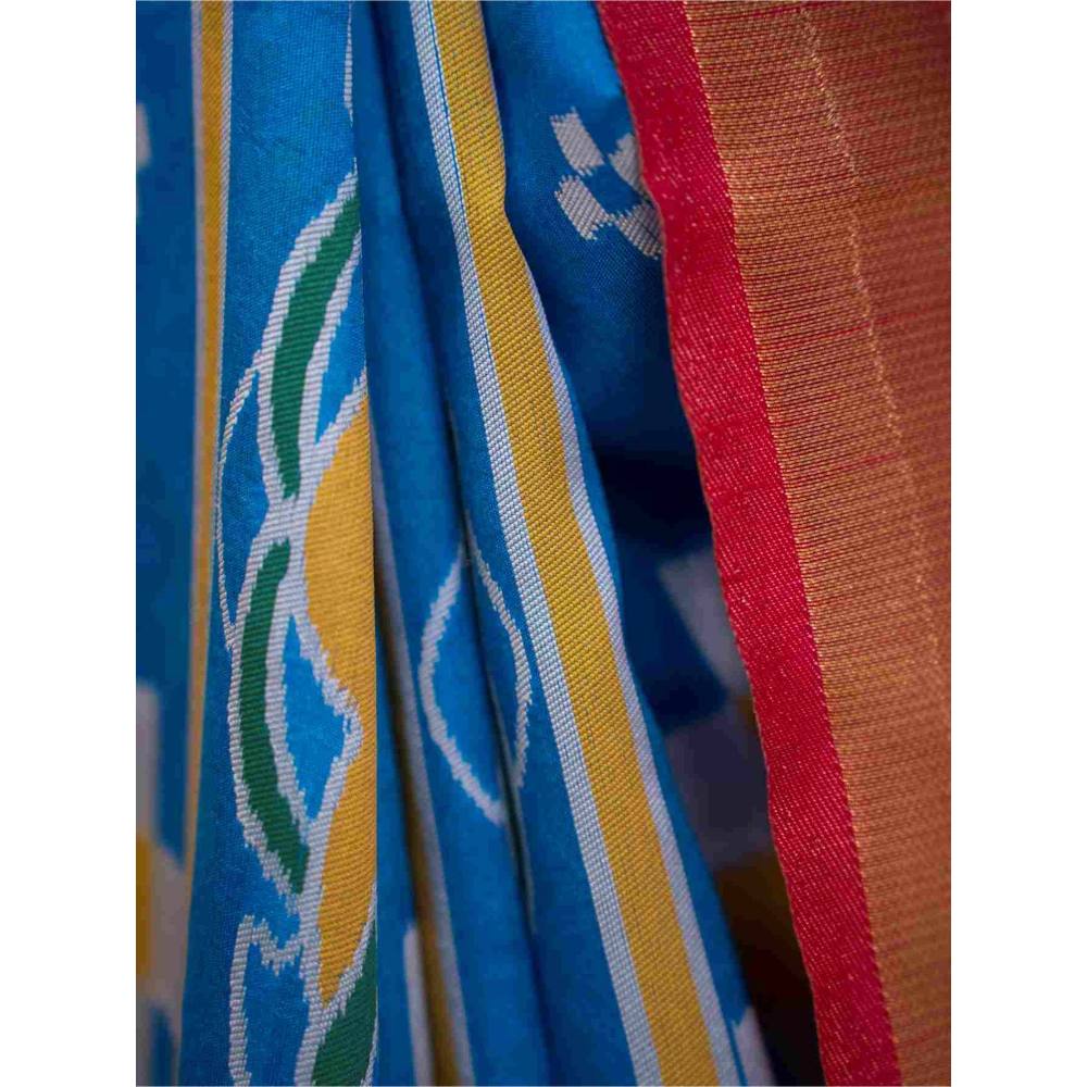 Isadora Life Womens Printed Blue Pre-Draped Saree with Unstitched Blouse