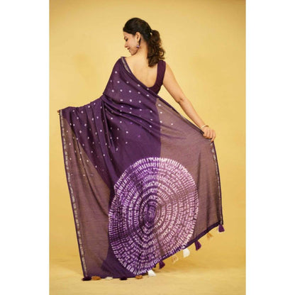 Isadora Life Womens Printed Tassels Purple Pre-Draped Saree with Unstitched Blouse