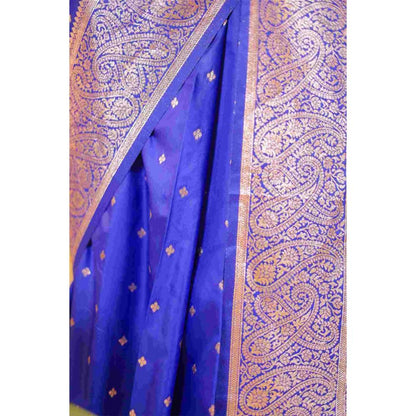 Isadora Life Womens Woven Zari Blue Pre-Draped Saree with Unstitched Blouse