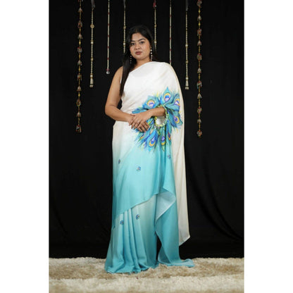Isadora Life Womens Ombre Printed Multi-Color Pre-Draped Saree with Unstitched Blouse