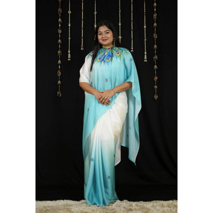 Isadora Life Womens Ombre Printed Multi-Color Pre-Draped Saree with Unstitched Blouse