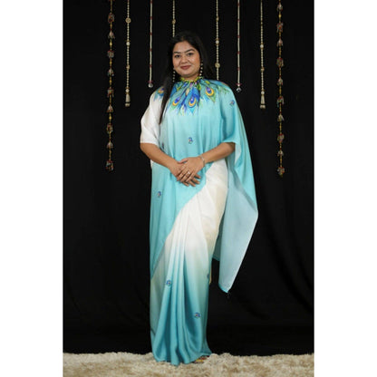 Isadora Life Womens Ombre Printed Multi-Color Pre-Draped Saree with Unstitched Blouse