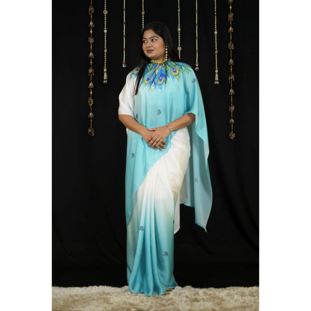 Isadora Life Womens Ombre Printed Multi-Color Pre-Draped Saree with Unstitched Blouse