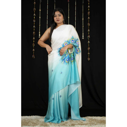 Isadora Life Womens Ombre Printed Multi-Color Pre-Draped Saree with Unstitched Blouse