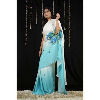 Isadora Life Womens Ombre Printed Multi-Color Pre-Draped Saree with Unstitched Blouse