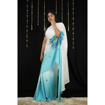 Isadora Life Womens Ombre Printed Multi-Color Pre-Draped Saree with Unstitched Blouse