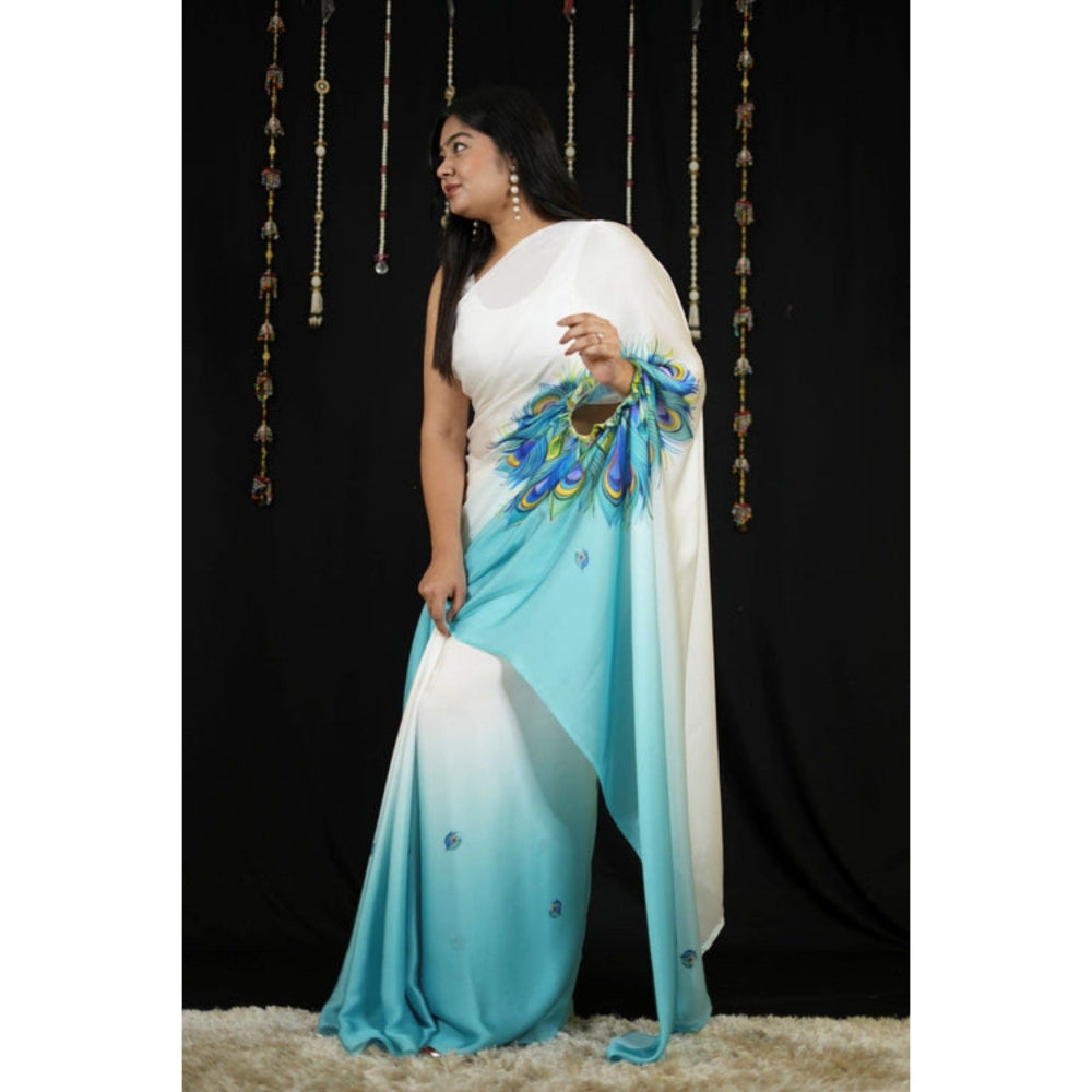 Isadora Life Womens Ombre Printed Multi-Color Pre-Draped Saree with Unstitched Blouse