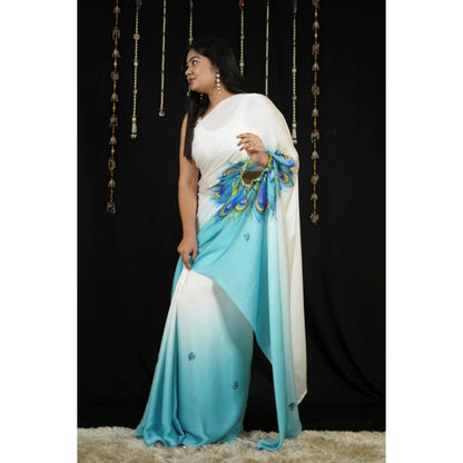 Isadora Life Womens Ombre Printed Multi-Color Pre-Draped Saree with Unstitched Blouse