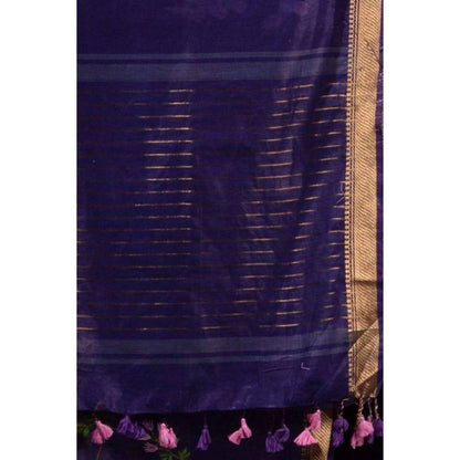Isadora Life Womens Floral Tassels Blue Pre-Draped Saree with Unstitched Blouse