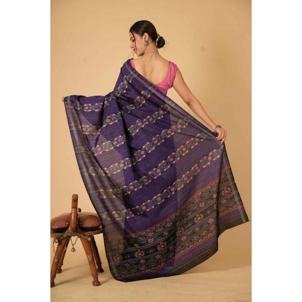 Isadora Life Womens Printed Purple Pre-Draped Saree with Unstitched Blouse