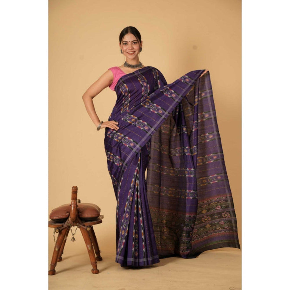 Isadora Life Womens Printed Purple Pre-Draped Saree with Unstitched Blouse
