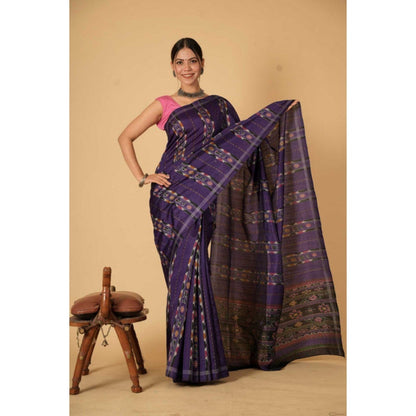 Isadora Life Womens Printed Purple Pre-Draped Saree with Unstitched Blouse