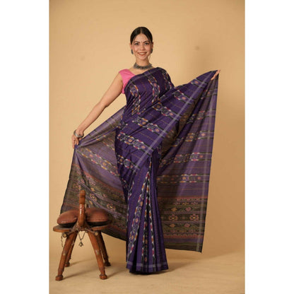 Isadora Life Womens Printed Purple Pre-Draped Saree with Unstitched Blouse