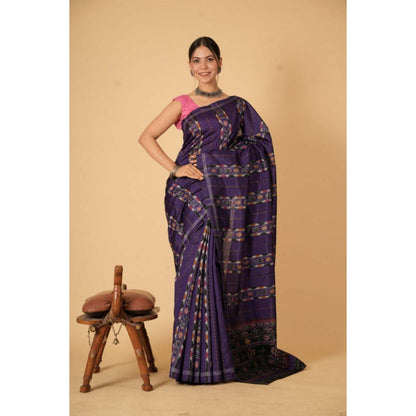 Isadora Life Womens Printed Purple Pre-Draped Saree with Unstitched Blouse