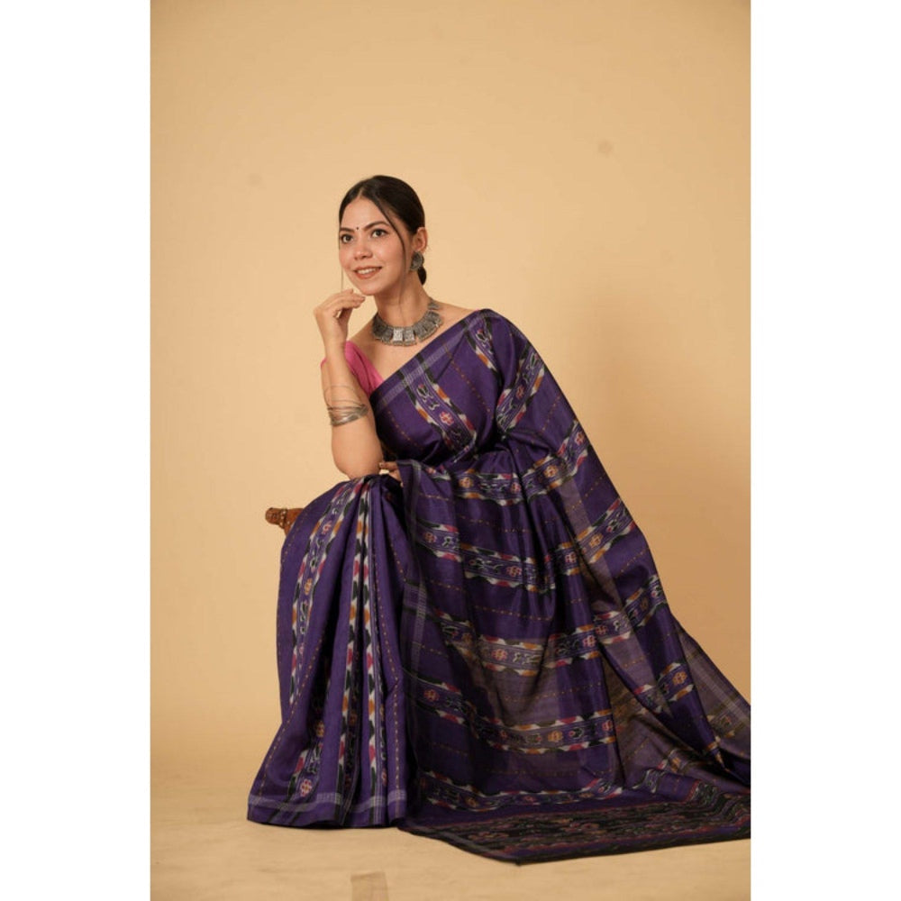 Isadora Life Womens Printed Purple Pre-Draped Saree with Unstitched Blouse