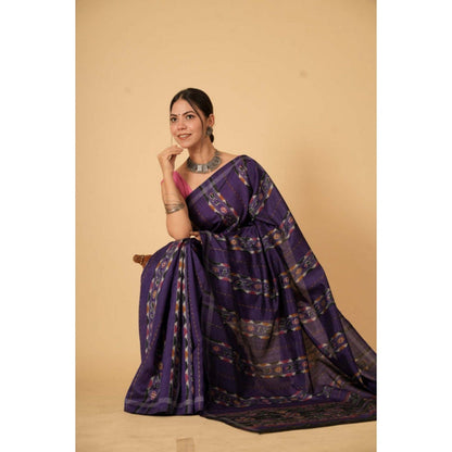 Isadora Life Womens Printed Purple Pre-Draped Saree with Unstitched Blouse