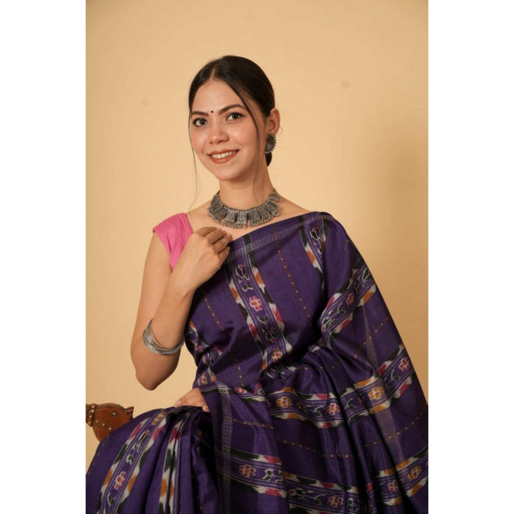 Isadora Life Womens Printed Purple Pre-Draped Saree with Unstitched Blouse