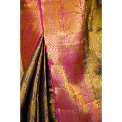 Isadora Life Womens Woven Zari Green Pre-Draped Saree with Unstitched Blouse