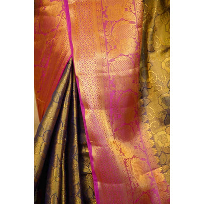 Isadora Life Womens Woven Zari Green Pre-Draped Saree with Unstitched Blouse