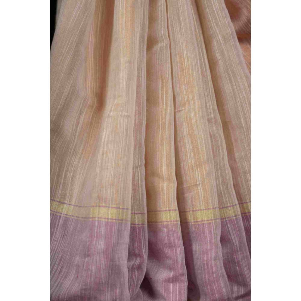 Isadora Life Womens Woven Tassels Beige Pre-Draped Saree with Unstitched Blouse