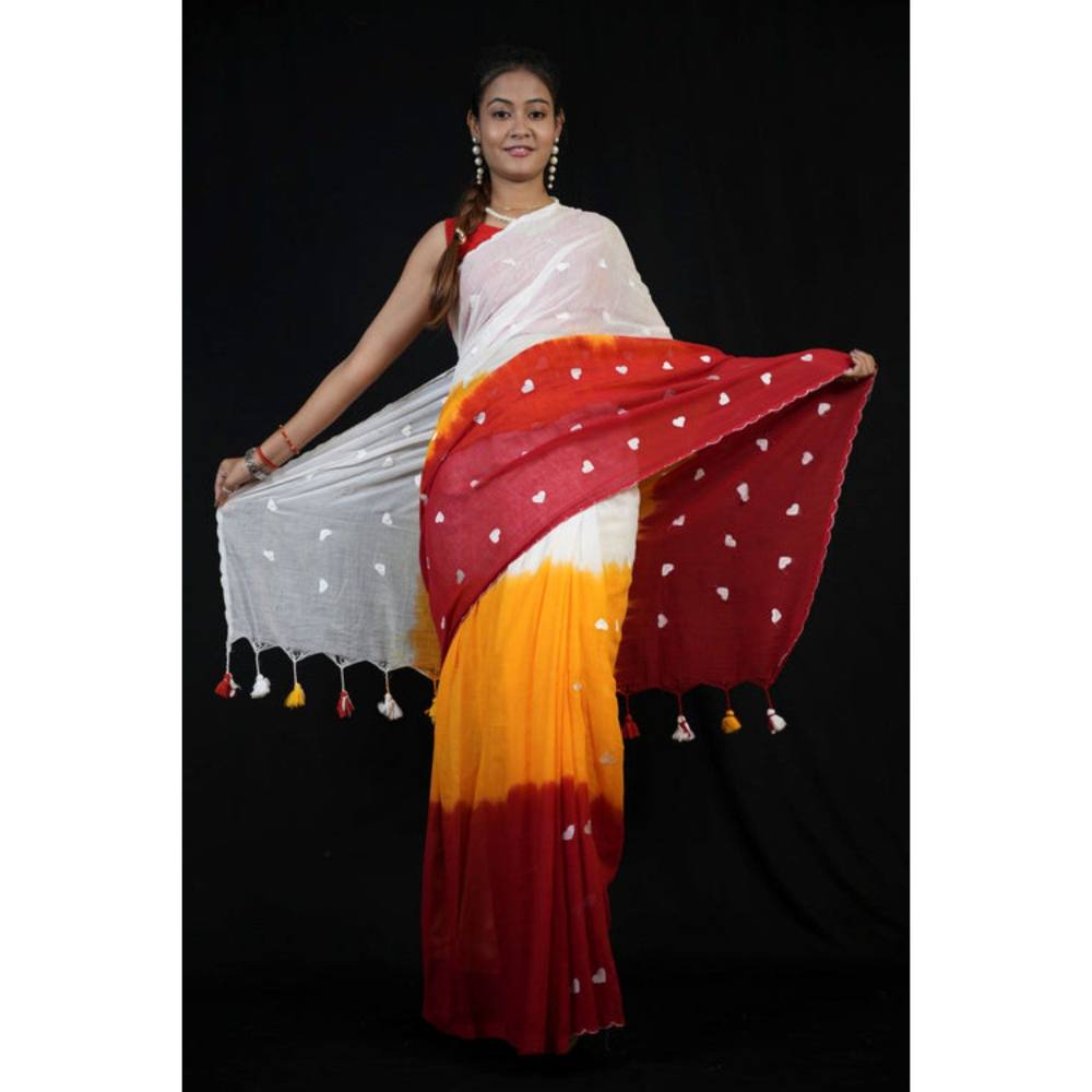 Isadora Life Womens Ombre Printed Multi-Color Pre-Draped Saree with Unstitched Blouse