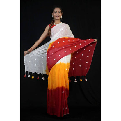 Isadora Life Womens Ombre Printed Multi-Color Pre-Draped Saree with Unstitched Blouse