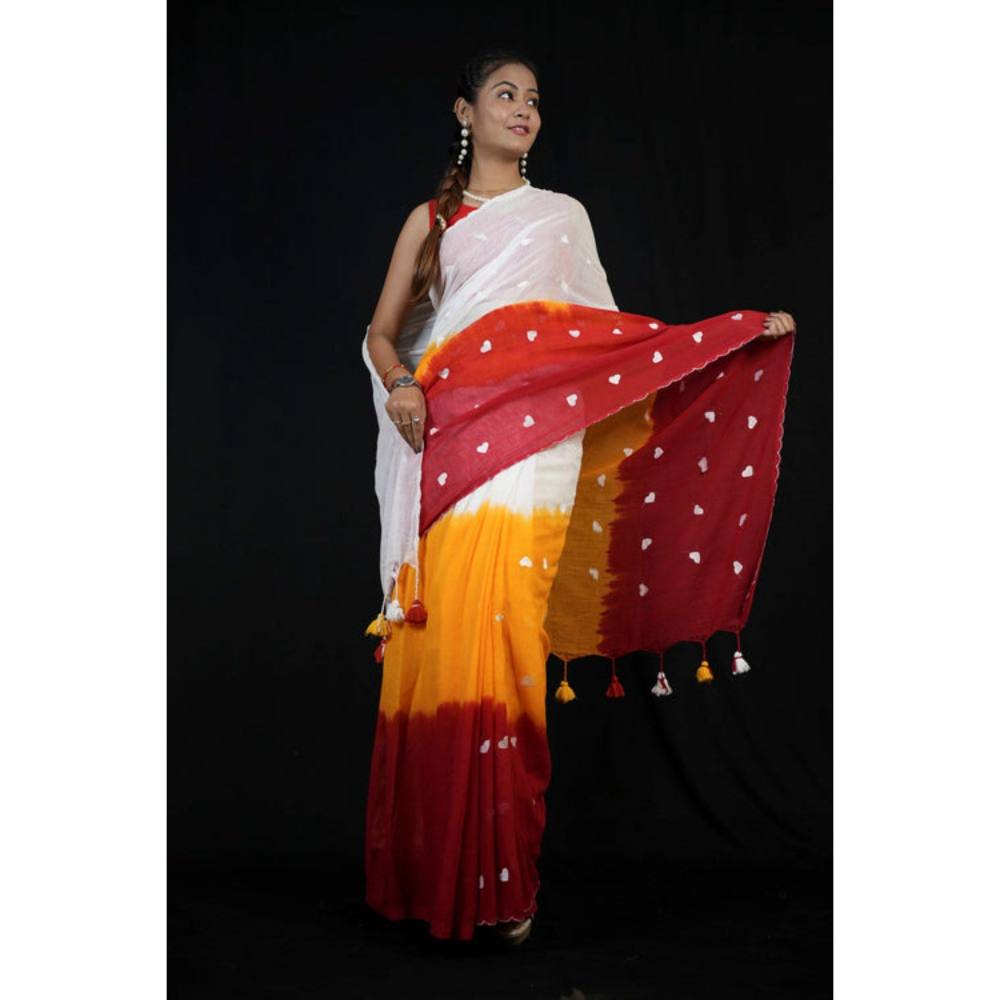 Isadora Life Womens Ombre Printed Multi-Color Pre-Draped Saree with Unstitched Blouse