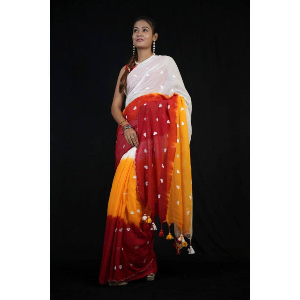 Isadora Life Womens Ombre Printed Multi-Color Pre-Draped Saree with Unstitched Blouse