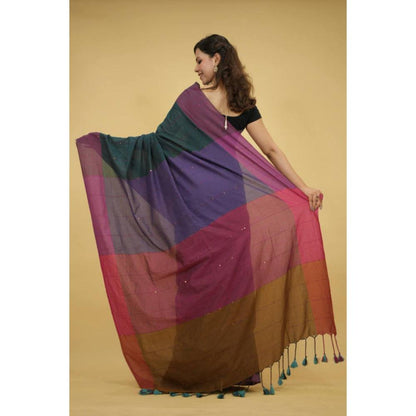 Isadora Life Womens Woven Sequined Multi-Color Pre-Draped Saree with Unstitched Blouse