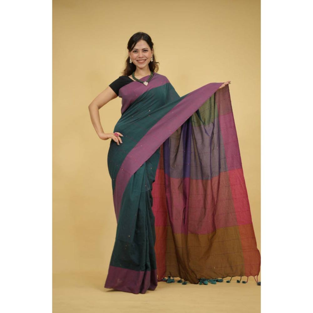 Isadora Life Womens Woven Sequined Multi-Color Pre-Draped Saree with Unstitched Blouse