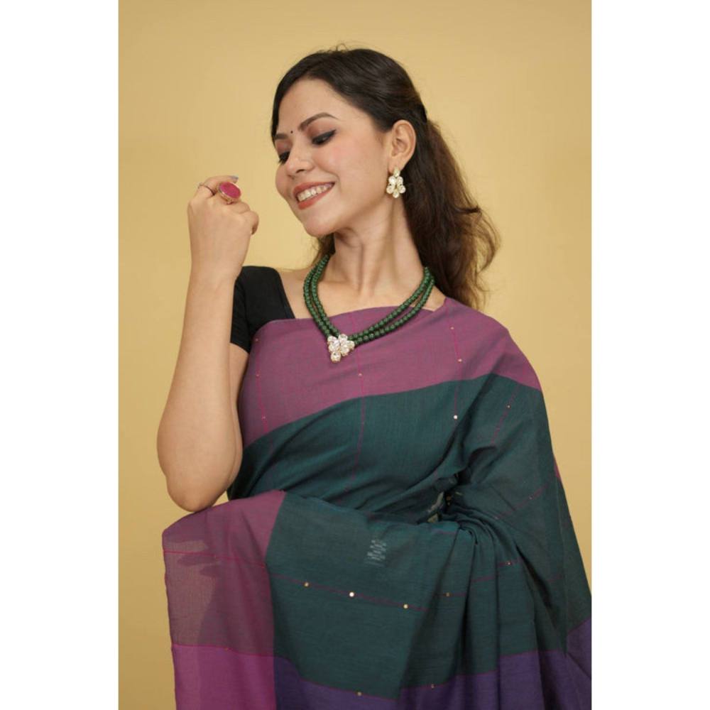 Isadora Life Womens Woven Sequined Multi-Color Pre-Draped Saree with Unstitched Blouse