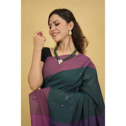 Isadora Life Womens Woven Sequined Multi-Color Pre-Draped Saree with Unstitched Blouse