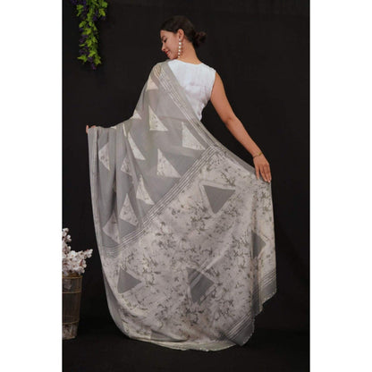 Isadora Life Womens Printed Grey Pre-Draped Saree with Unstitched Blouse