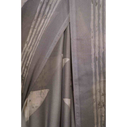 Isadora Life Womens Printed Grey Pre-Draped Saree with Unstitched Blouse