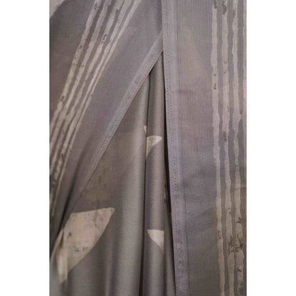 Isadora Life Womens Printed Grey Pre-Draped Saree with Unstitched Blouse